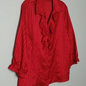 Notations Red Tone on Tone Striped Blouse XL